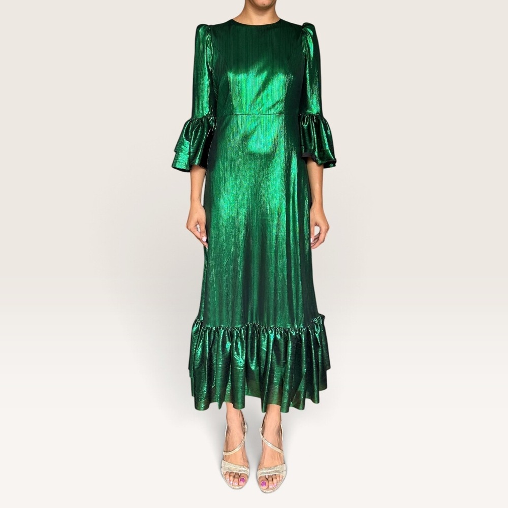 Tuckernuck Pomander Place Crinkle Lurex Lillith Dress Emerald Small NWT Holiday